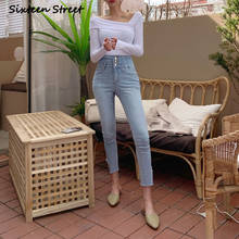 Women's High Waist Jeans New Button Skinny Jeans Stretch Chic Hole Side Design Korean Vintage Clothes Y2K Pants Aesthetic 2020 2024 - buy cheap