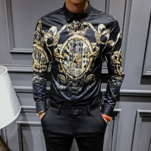 2019 Black Gold Print Shirts men Baroque Slim Fit Party Club Shirt Men Camisa Homem luxury Long Sleeve Shirt Plus Size 4XL 2024 - buy cheap