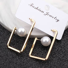 ES1162 New Big Pearl Earrings Fashion Metal Gold Color Earring Hollow Geometric Stud Earring Wedding Pearl Jewelry Party Gifts 2024 - buy cheap