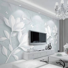 Custom Photo White Embossed Flower Butterfly Mural 3D Modern Home Improvement Design Living Room TV Background Fresco Wallpaper 2024 - buy cheap