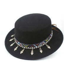 Fashion Women Wool Flat Pork Pie Top Hat With Tassel Ribbon Fedora Hat For Elegant Lady Homburg Trilby Hat Size 56-58CM 2024 - buy cheap
