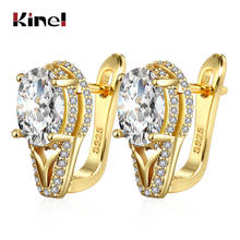 Kinel Trendy Geometric CZ Zircon Stud Earrings For Women Gold Color Zirconia Bridal Wedding Earrings Ear Studs Fashion Jewelry 2024 - buy cheap