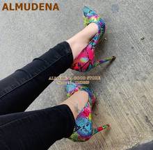 ALMUDENA Multi Snakeskin High Heel Pumps Pointed Toe Shallow Dress Shoes Colorful Python Printed Banquet Shoes High Heels Size46 2024 - buy cheap