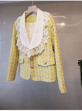2020 New women's cute retro lace turn down collar long sleeve tweed woolen short coat casacos S M L 2024 - buy cheap