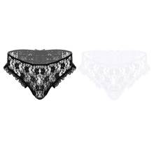 New Mens Lace Jockstraps Pouch Bowknot Exotic Sissy Lingerie Panties with Crotchless Open Crotch Butt Hole Sexy Briefs Underwear 2024 - buy cheap