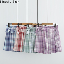 Women High Waist Casual Plaid Mini Skirts with Bow 2021 Summer Sweet Style Sexy Ladies Zipper Pleated Skirt Cotton Basic Bottom 2024 - buy cheap