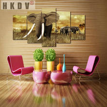 HKDV-5 paneles de paisaje de elefantes de África, póster impreso moderno, arte de pared, imagen Modular, pinturas en lienzo, decoración del hogar para sala de estar 2024 - compra barato