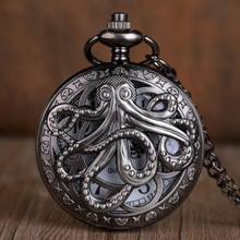 Antique Steampunk Octopus Hollow Half Hunter Quartz Pocket Watch Black Pocket Watch with Necklace Chain Gift for Kids Men Women 2024 - buy cheap