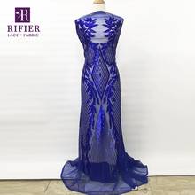 Telas de encaje de red de lentejuelas de alta calidad de 2019 telas de Color azul real con lentejuelas estilo Guinea Lagos diseño Noble boda Prom Net telas 2024 - compra barato