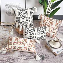 Beige Black Cotton Jacquard Pillow Cover Home Decor Geometric Tassels Cushion Cover Decoration Pillowcase 45x45cm/30x50cm 2024 - buy cheap