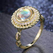 Huitan Luxury Gold Color Round Women Ring Vintage Party Noble Female-Midi-Rings Bright Imitation Opal CZ Stone Wholesale Rings 2024 - buy cheap