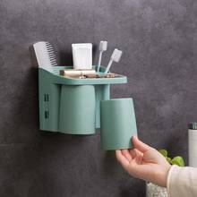 Wall Bathroom Shelf Toothbrush Holder with 2Pcs Tumblers Toothpaste Toothbrush Storage Rack Tooth Mug Bathroom Accessories 2024 - buy cheap