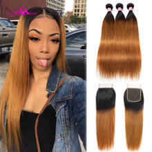Ali Coco Brazilian Straight Hair Human Hair Weave 3 Bundles With Closure 1B/30 Color 8-28 Inch Swiss Lace Remy Hair Extensions 2024 - buy cheap