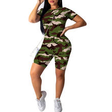 3 Colors Women Casual Two-piece Clothes Set Ladies Summer Camouflage Printed Pattern Short Sleeve Top+Shorts Exercise Sets 2024 - buy cheap