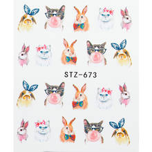 1 лист новый дизайн кролик/Кот/цветок/дизайн персонажа наклейка на ногти Водная передача ногтей наклейки 2024 - купить недорого