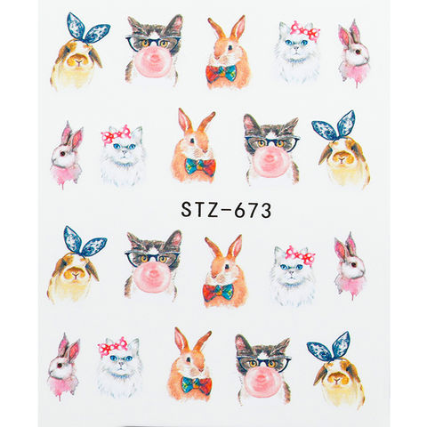 1 лист новый дизайн кролик/Кот/цветок/дизайн персонажа наклейка на ногти Водная передача ногтей наклейки 2022 - купить недорого