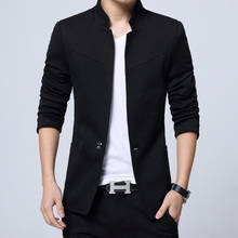 Blazer masculino com gola mandarim, preto, azul, cinza, vermelho, slim fit, jaqueta chinesa, plus size 5xl 2024 - compre barato