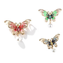 Broche de strass pérola borboleta, pinos esmaltados de cristal feminino, joias para festa, presente 2024 - compre barato