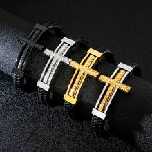 New fashion creative cross leather rope bracelet men's stainless steel leather bracelet 2024 - buy cheap