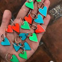 colorful enamel heart charm drop earring for women gold color Neon enamel Heart trendy lady jewelry 2024 - buy cheap