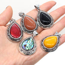 Natural stone Pendant Vintage Metal Alloy Water Drop Shape Exquisite charms For jewelry making DIY Necklace accessories 24x40mm 2024 - buy cheap