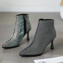 Botas femininas sensuais de luxo com strass, salto alto da moda, 7cm, sapato social para festa, outono e inverno 2021 2024 - compre barato