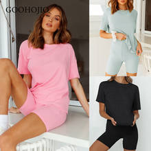 GOOHOJIO 2021 New Spring and Autumn Comfortable Women Sportswear Sets Pure Color Tight Sets Women Short Sleeve Two-piece Suit 2024 - buy cheap