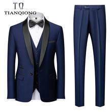 TIAN QIONG Brand 2020 Red Navy Blue Shiny Suit For Men Shawl Collar 3 Piece Mens Wedding Suits Elegant Prom Christmas Suit S-6XL 2024 - buy cheap
