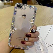 Funda de teléfono con purpurina y diamantes brillantes para Samsung, cristal transparente, decoración floral, para S6, S7, S8, S9, S10, S20, S21 PLUS, Note 8, 9, 10, 20 2024 - compra barato