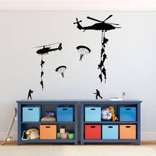 Army Vinyl Wall Decals Soldiers Parachuting from Helicopters Personalized for Kids Playroom Children Military Families 2024 - buy cheap