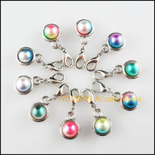 10 New Round Caps 11x15mm Charms Dull Silver Plated Mixed Ball Acrylic Retro With Lobster Claw Clasps 2024 - buy cheap