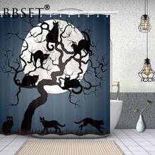 Cortina De ducha De Halloween con diseño De gatos negros en el árbol, decoración De baño De noche con patrón De luna llena, impermeable, varios tamaños 2024 - compra barato
