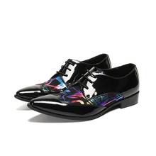 Pointed Toe Casual Party Men Shoes Patent Leather Dress Shoes Men's Derby Laces Trendy Career Work Shoes Big yards 43 44 45 46 2024 - buy cheap