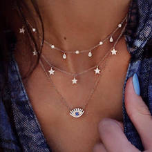 Multilayer Retro Crystal Water Drop Moon Star Eye Pendant Necklace Women Boho Geometric Fashion Sweet Necklaces Girl Jewelry 2024 - buy cheap