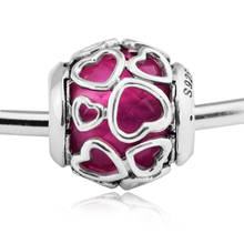 QANDOCCI 925 Sterling Silver Cerise Encased In Love Cerise Crystal Charms Bead Fits Bracelets Diy Jewelry Making 2024 - buy cheap