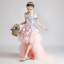 Flower Girls Dresses Ball Gown Boat Neck Sequined Lace Tulle Off The Shoulder Short Luxury Pink Princess Kids Party Dress D161 2024 - buy cheap