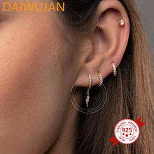 DAIWUJAN Small Luxury Hoop Earrings 925 Sterling Silver Micro Pave Zircon Lightning Round Hoop Earrings INS Punk Patry Jewelry 2024 - buy cheap