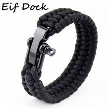 Hight Quality Mens Stainless Steel Anchor Shackles Black Leather Bracelet Adjustbale Nylon Rope Men Survival Wristband Bangles 2024 - buy cheap