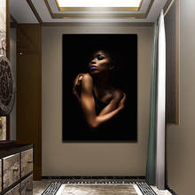 Pintura de tela feminina nude preta sexy, poster preto africano de pintura de parede e impressões imagem de arte para sala decoração de casa 2024 - compre barato