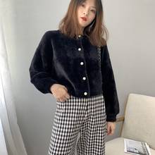 2019 Women Fake Mink Cashmere Caridgan Sweaters Female O Neck Lantern Sleeve Short Cardigans Sweater With Beads Button OS170 2024 - buy cheap