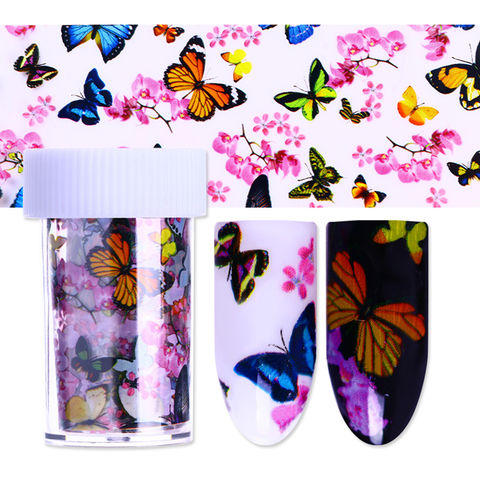 4*100 см бабочка Звездная Фольга Наклейка для ногтей Красочный цветочный узор маникюр Фольга переводная наклейка s 3D наклейки для ногтей 2022 - купить недорого