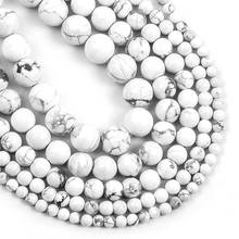 Cuentas redondas de howlita blanca y turquesas, cuentas sueltas de piedra Natural de 4, 6, 8, 10, 12 y 14MM para fabricación de collares de joyería DIY 2024 - compra barato