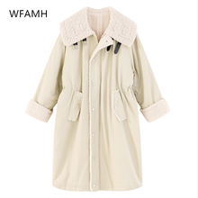 Lambskin Wool Pure Color Elegant Temperament Coat Women's Mid-length Knee-length Single-breasted 2021 Winter Loose Thick Cotton 2024 - buy cheap