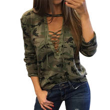 2020 Women Camouflage Sweatshirt V-Neck Hoodies Pullovers Female Long Sleeve Bandage Tracksuits Jumper Tops Sudaderas Mujer 2024 - buy cheap