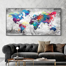 Mapa mundi colorido, tela, pintura, pôsteres, impressões, mapa abstrato do mundo, fotos de parede para sala de estar, decoração, sem moldura 2024 - compre barato