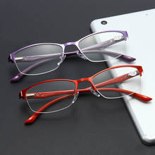 Роскошные женские очки для чтения фиолетовые ультралегкие пресбиопические очки полуобода гибкая лупа TR90 женский ридер + 100 ~ + 400 2024 - купить недорого