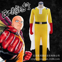 Trajes de Cosplay de un punzón para hombre, conjunto completo de trajes de Cosplay de Saitama, capa, cinturón, sombrero y guantes para fiesta de Halloween 2024 - compra barato