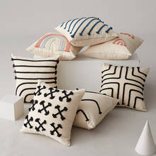 Natural Beige Embroidery Cushion Cover  Handmade Twist Braid Stripe Pillow Cover Cross 45x45cm Sofa PillowCase Pillow Sham 2024 - buy cheap