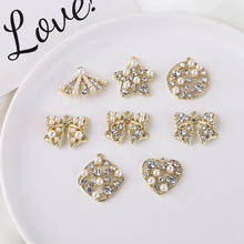 Gold Tone Plated Crystal Rhinestone Pearl Paved Alloy Jewelry Charms 20pcs Heart Round Star Shell Ribbon Tie Earring Pendants 2024 - buy cheap