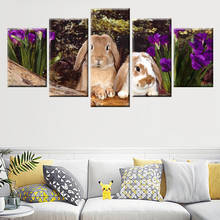 HD Print Orchid Cute Rabbit Animal Picture Poster Canvas Painting 5 Panel Home Decoration Wall Art Children Room Picture 2024 - buy cheap